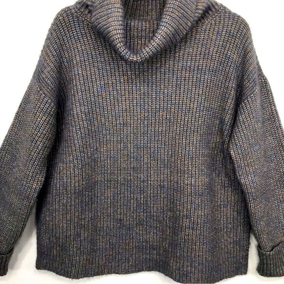 Ann Taylor Brown Blue Marled Knit Chunky Turtleneck Pullover Sweater - Picture 4 of 14
